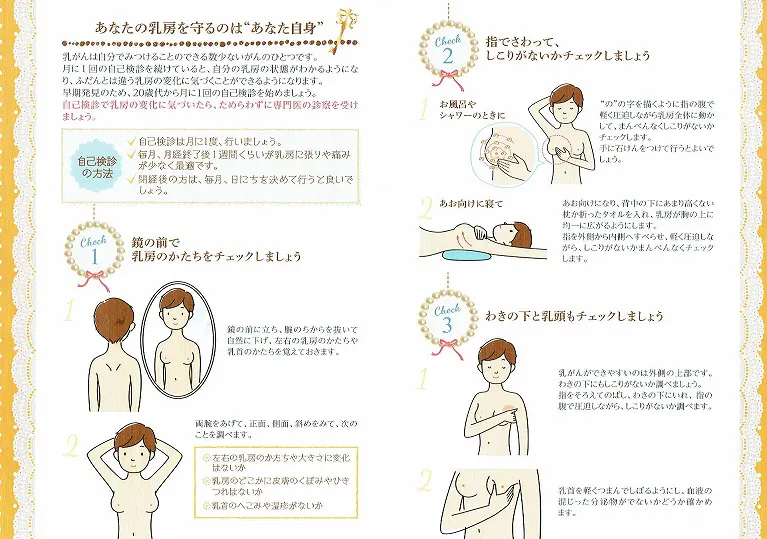 乳がんセルフチェック　毎月1回行いましょう！